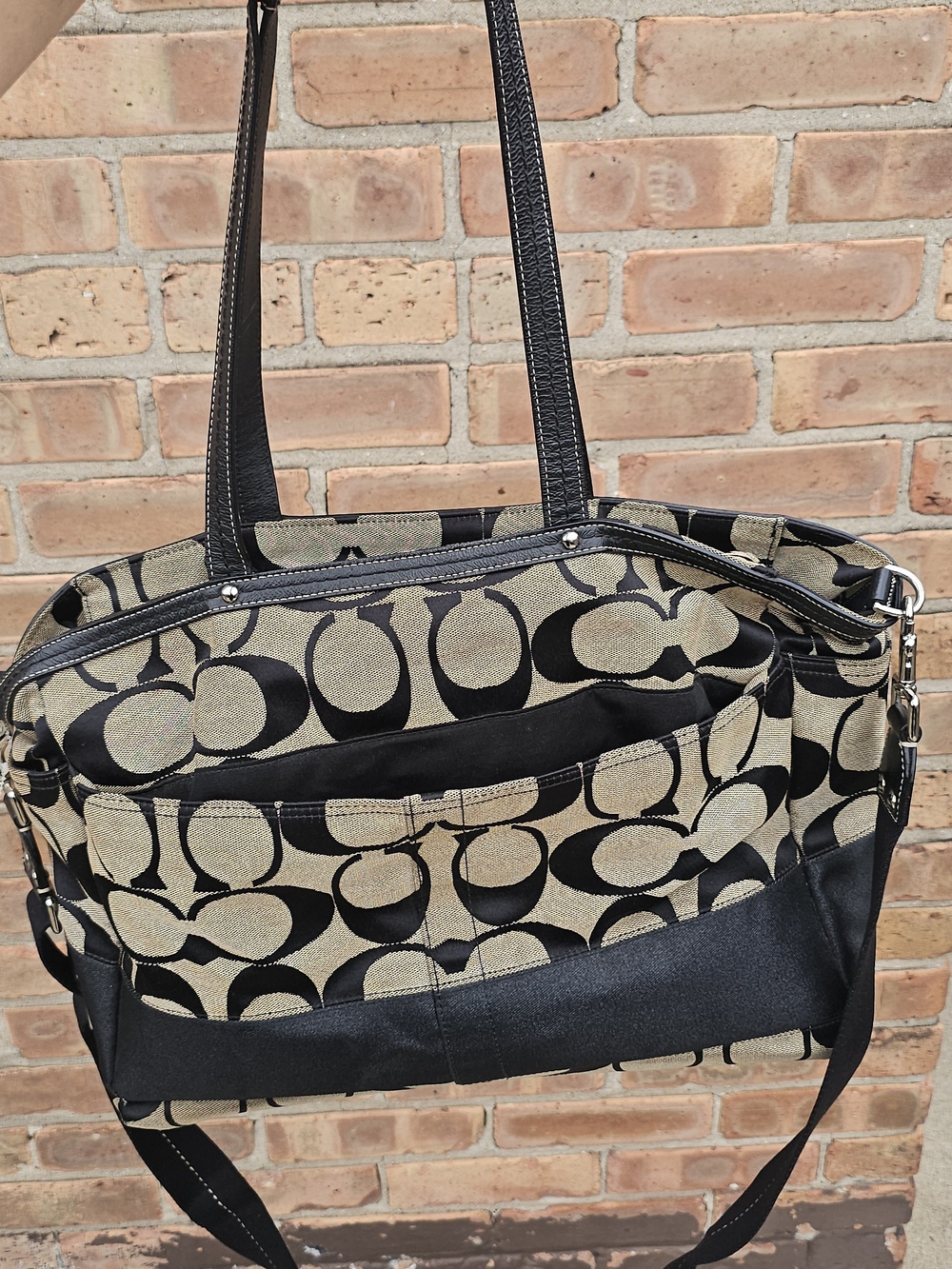 COACH XL Tote / Diaper Bag /Signature C'S/ F13803/ Black Coach black and beige